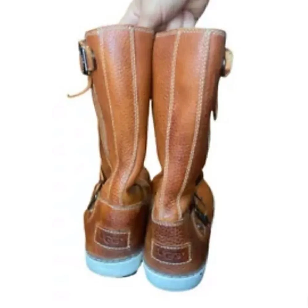 Womens Ugg Australia Boots Andra Brown Pebbled Leather 1005043 Buckle Zip 7 M US
